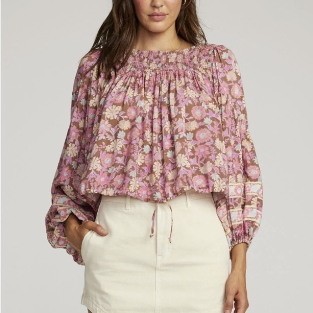 Saltwater LUXE Pink and Red Smocked 3/4 Sleeve Blouse